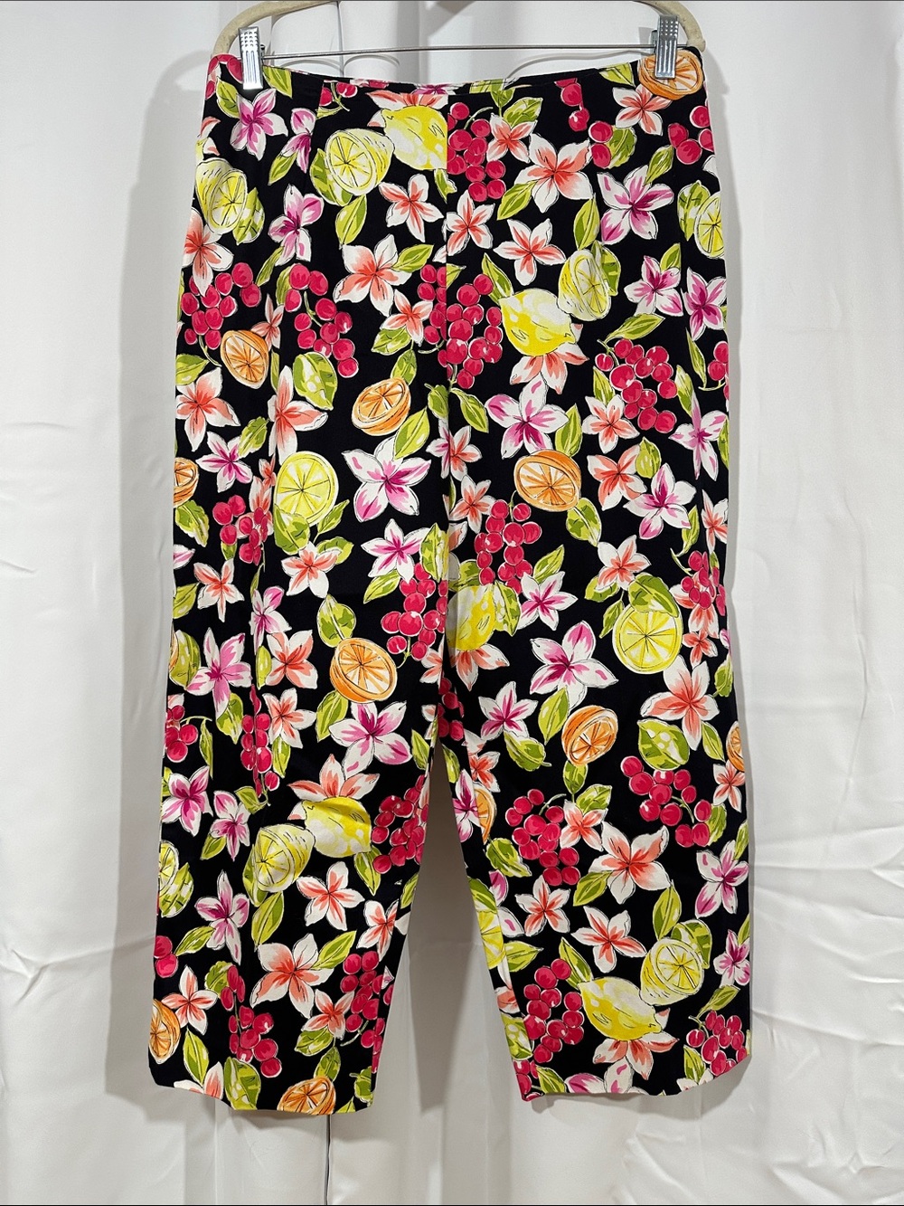 Briggs New York Floral Citrus Crop Pants Women’s 14W Stretch Capri Side Zip